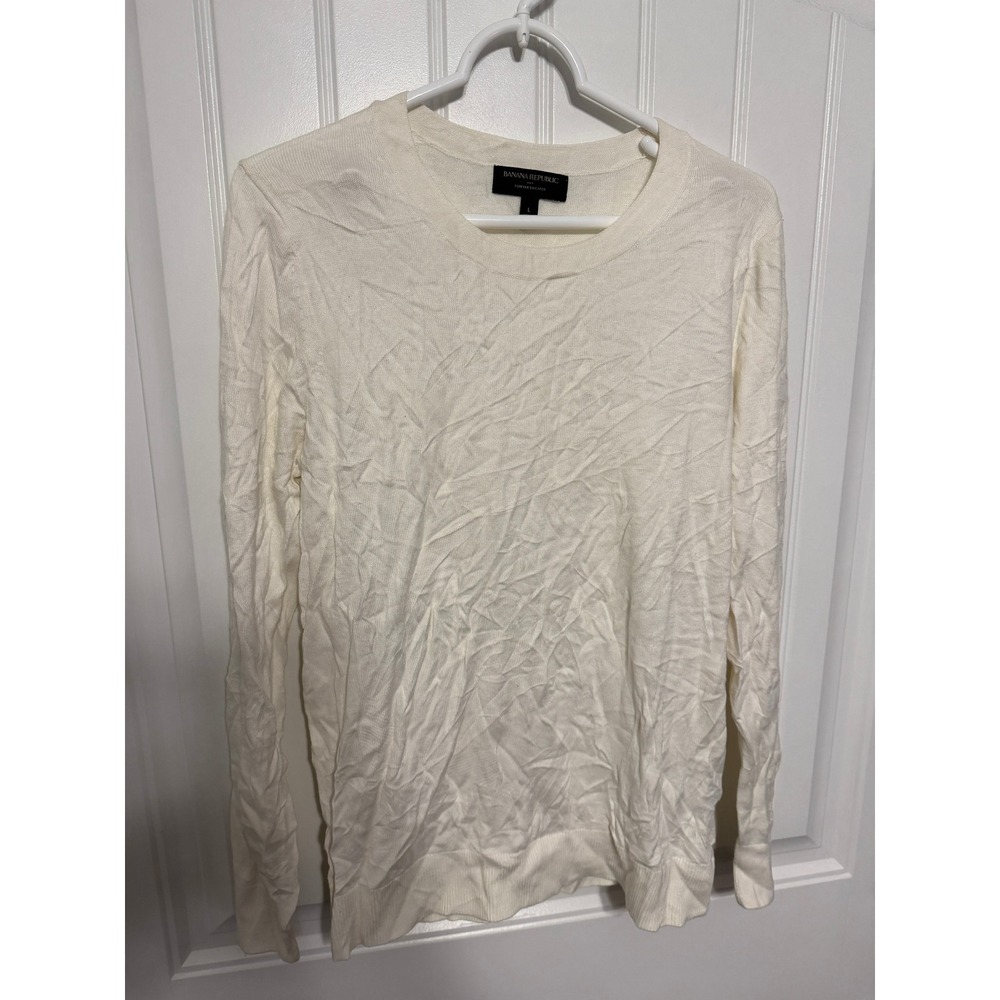 Banana Republic Sweater Womens L Forever Sweater Cotton Rayon Ivory EUC